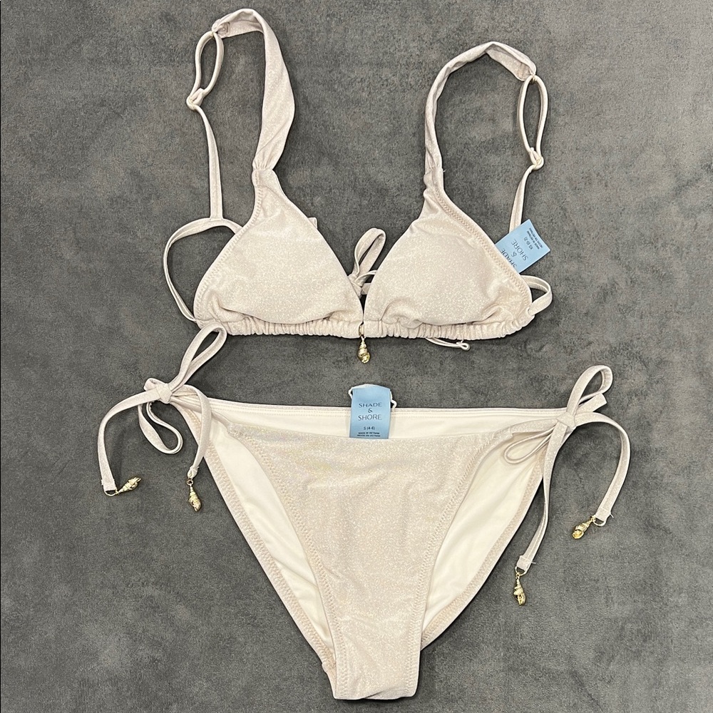 Shade & Shore Ivory Sparkly Bikini Set (XS Top and S Bottom) - Picture 8 of 12